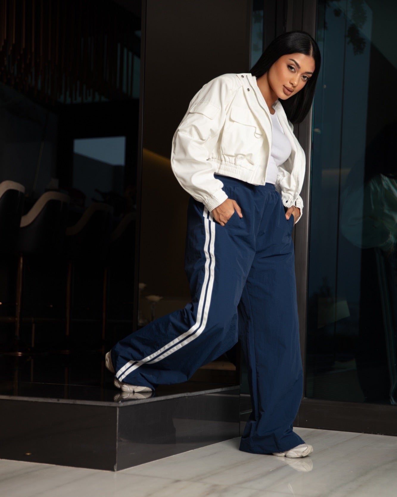 Wide Pants Accented with White Side Stripes - WaedLine