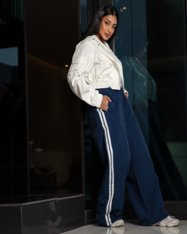 Wide Pants Accented with White Side Stripes - WaedLine