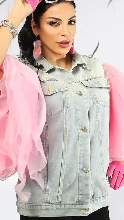 denim jacket with ruffle trim - WaedLine