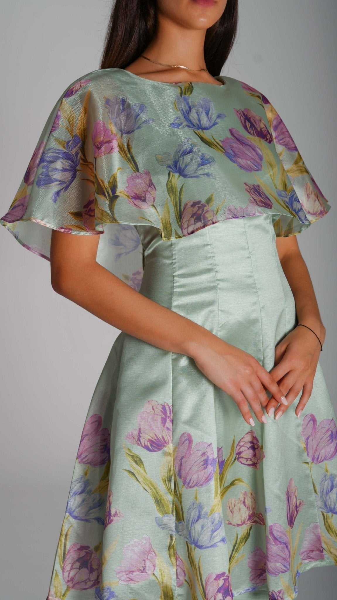 Maison Tara Chiffon Floral Ruffle Midi Dress - WaedLine