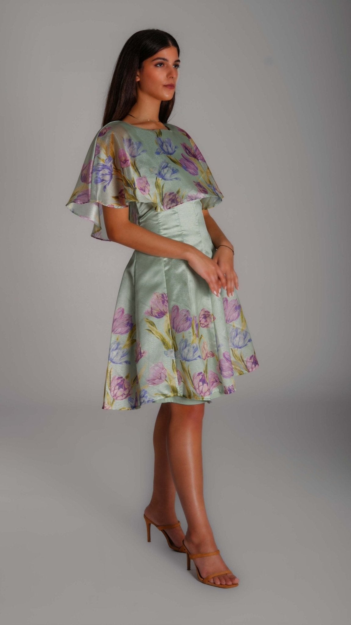 Maison Tara Chiffon Floral Ruffle Midi Dress - WaedLine