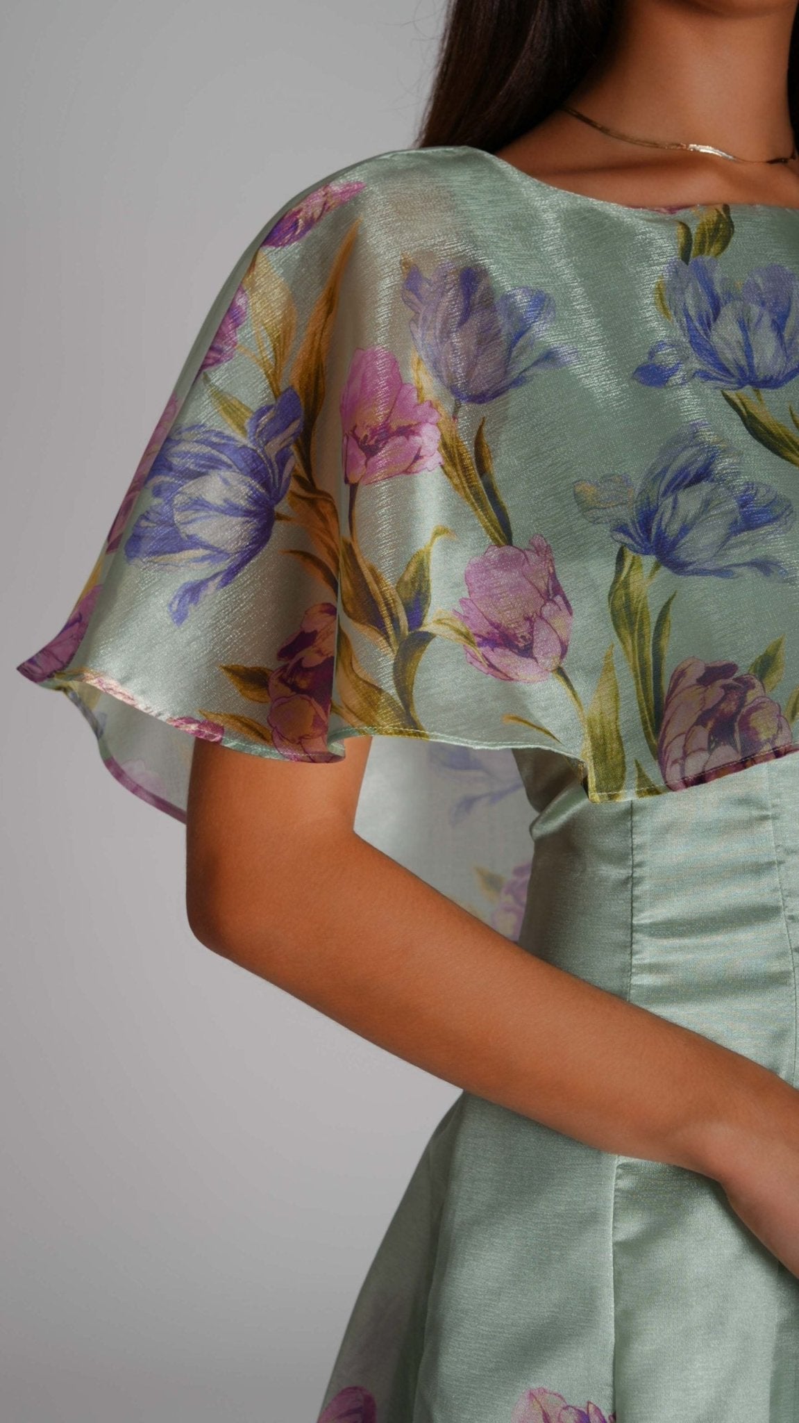 Maison Tara Chiffon Floral Ruffle Midi Dress - WaedLine