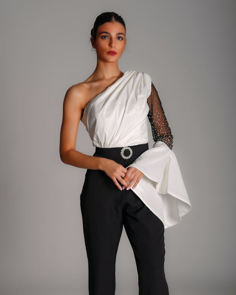 One Shoulder Crystal Jumpsuit - WaedLine