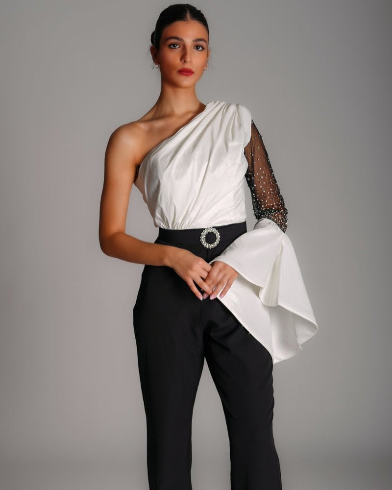 One Shoulder Crystal Jumpsuit - WaedLine
