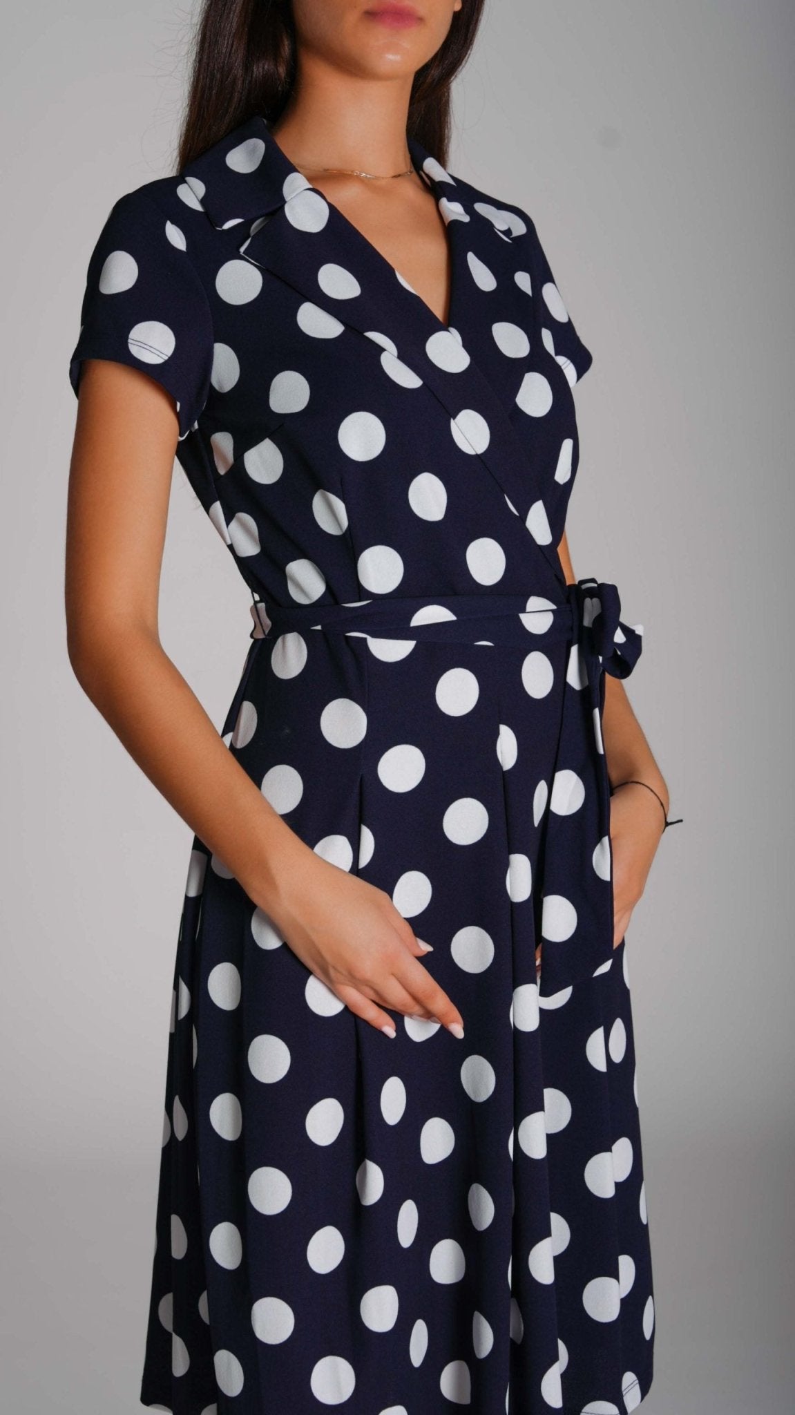 Polka Dot Split Hem Belted Dress - WaedLine