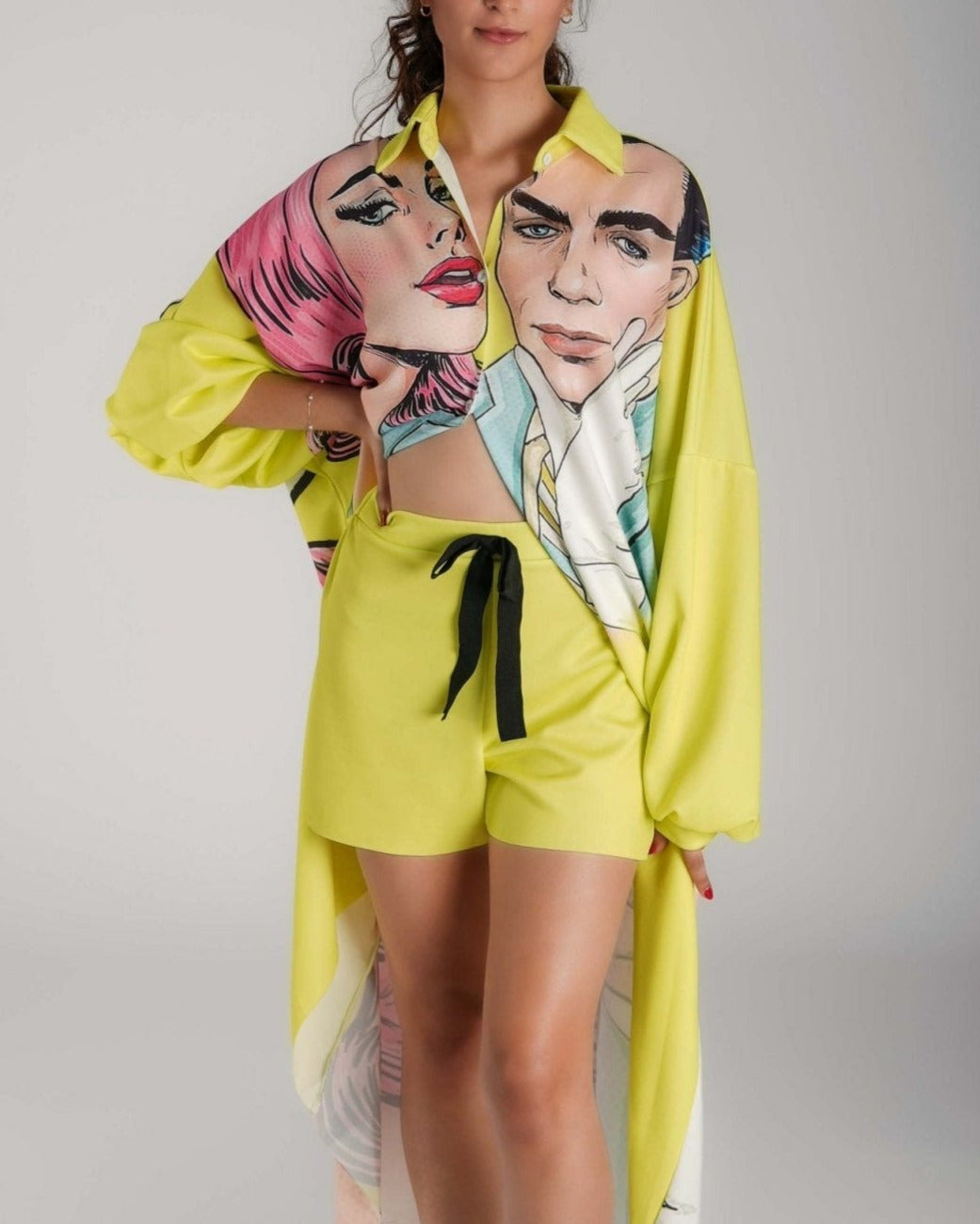 puff sleeve shirt dress and shorts causal streetwear - WaedLine