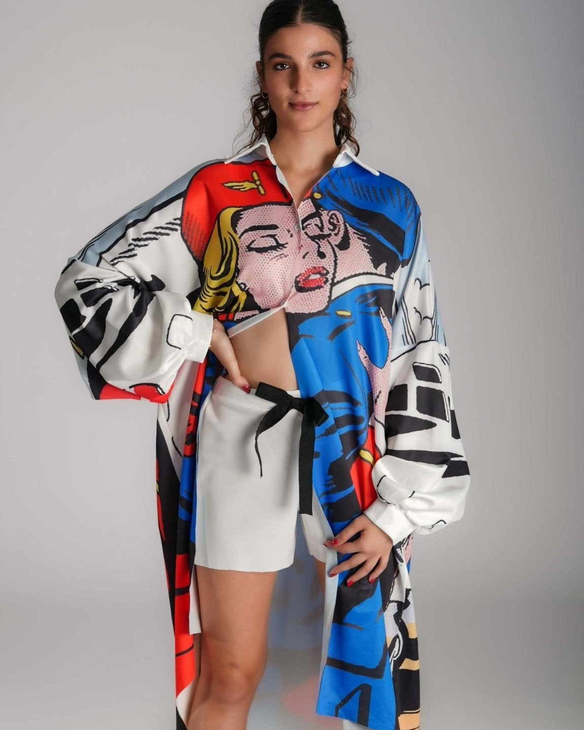 puff sleeve shirt dress and shorts causal streetwear - WaedLine