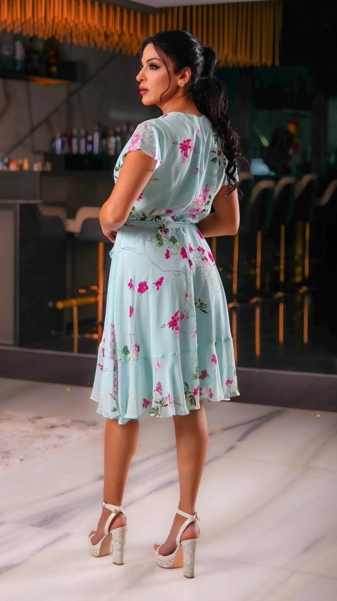 Sleeveless Floral Midi Fit Flare Dress - WaedLine