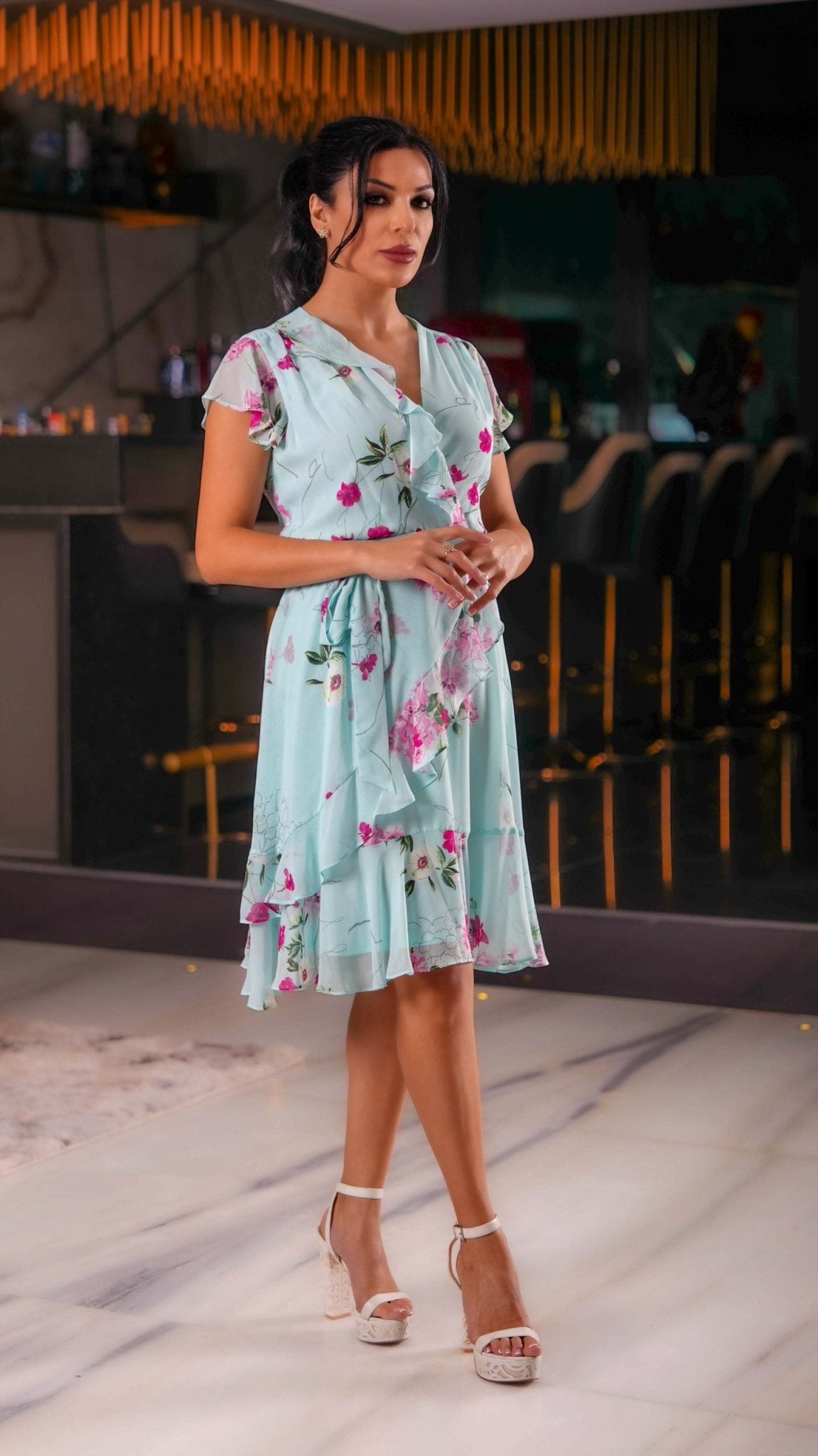 Sleeveless Floral Midi Fit Flare Dress - WaedLine