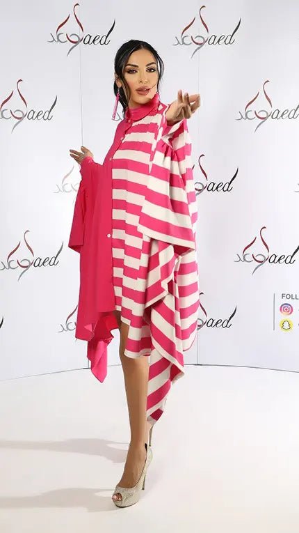 Striped Batwing Sleeve Dress - WaedLine