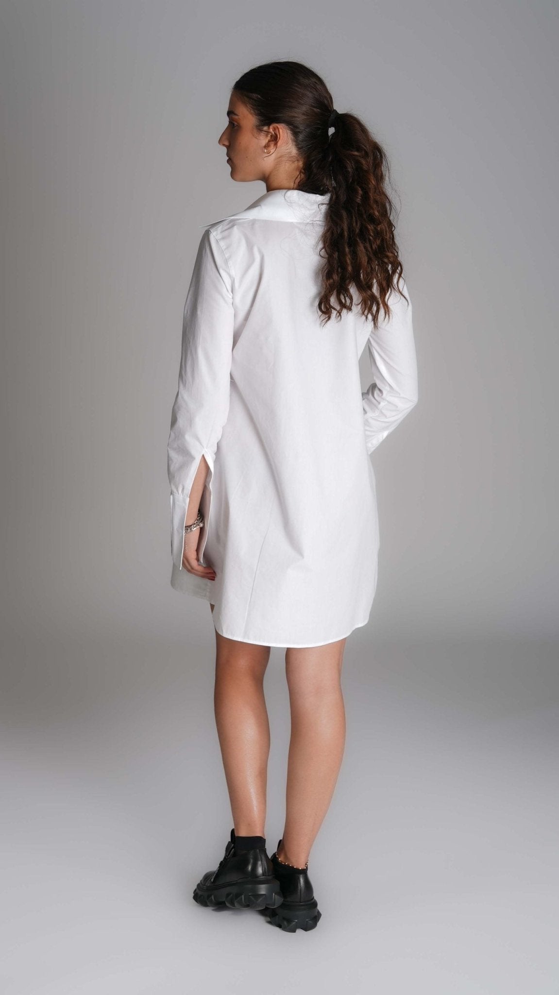 White Turn - down Collar Shirt Dress Long Sleeve - WaedLine