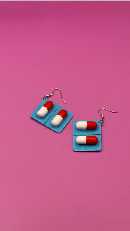 Red & White Pill Capsule Earrings