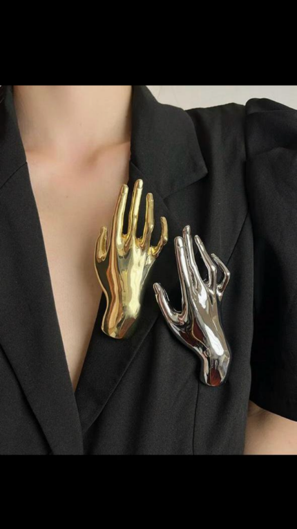 Metallic Gold/Silver Hand Brooch