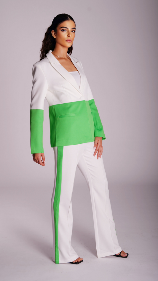 Verdant Vogue Women White & Green Suit