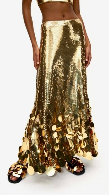 Glitter Metallic Sequin Maxi Skirt