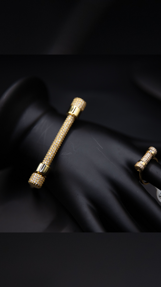 Gold Cylinder Bracelet & Ring Set