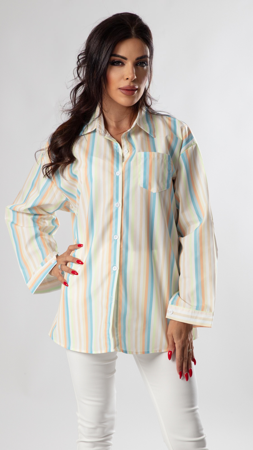 Color Fusion Baggy Stripe Shirt