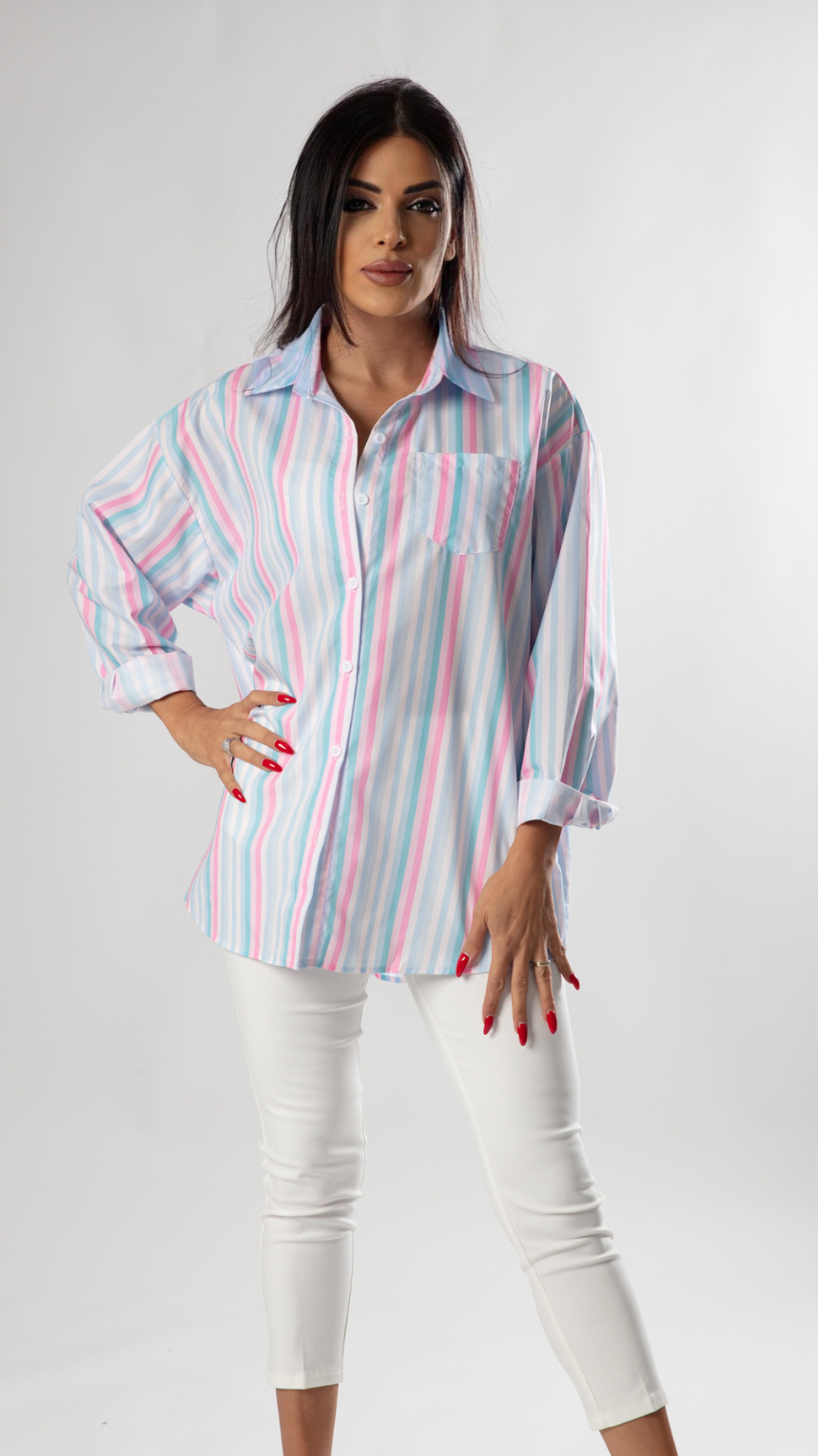 Color Fusion Baggy Stripe Shirt