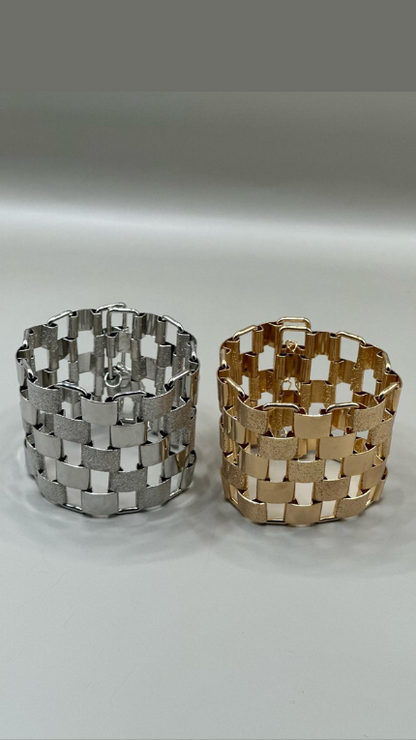 Weaved Chain Brilliance Bracelet Cuff Gold & Silver