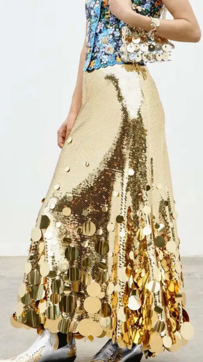 Glitter Metallic Sequin Maxi Skirt