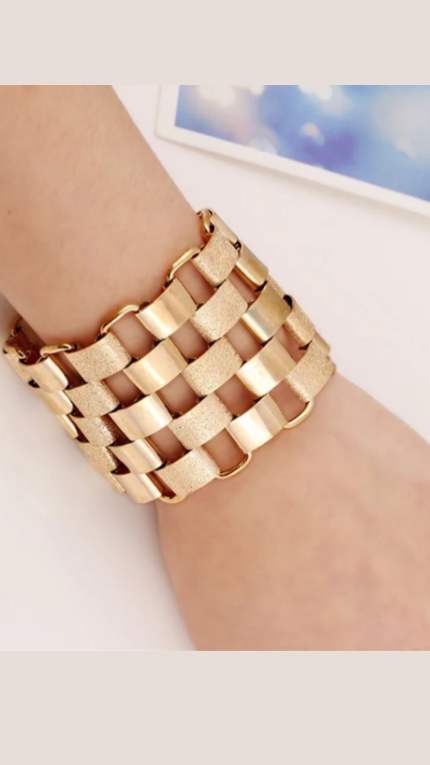 Weaved Chain Brilliance Bracelet Cuff Gold & Silver