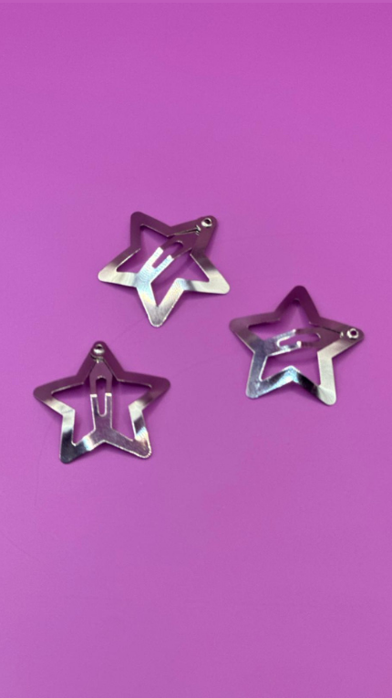 Silver Star Hair Clips - 10 Clips Set