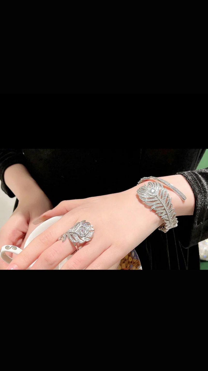 Glimmering Crystal Leaf Cuff