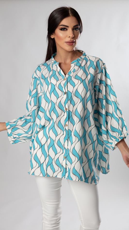 White & Blue Printed Chic Shirt