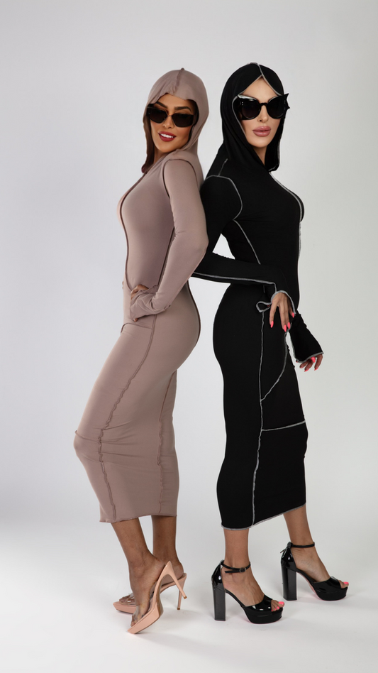 Hooded Bodycon Midi Dress (2 Colors)