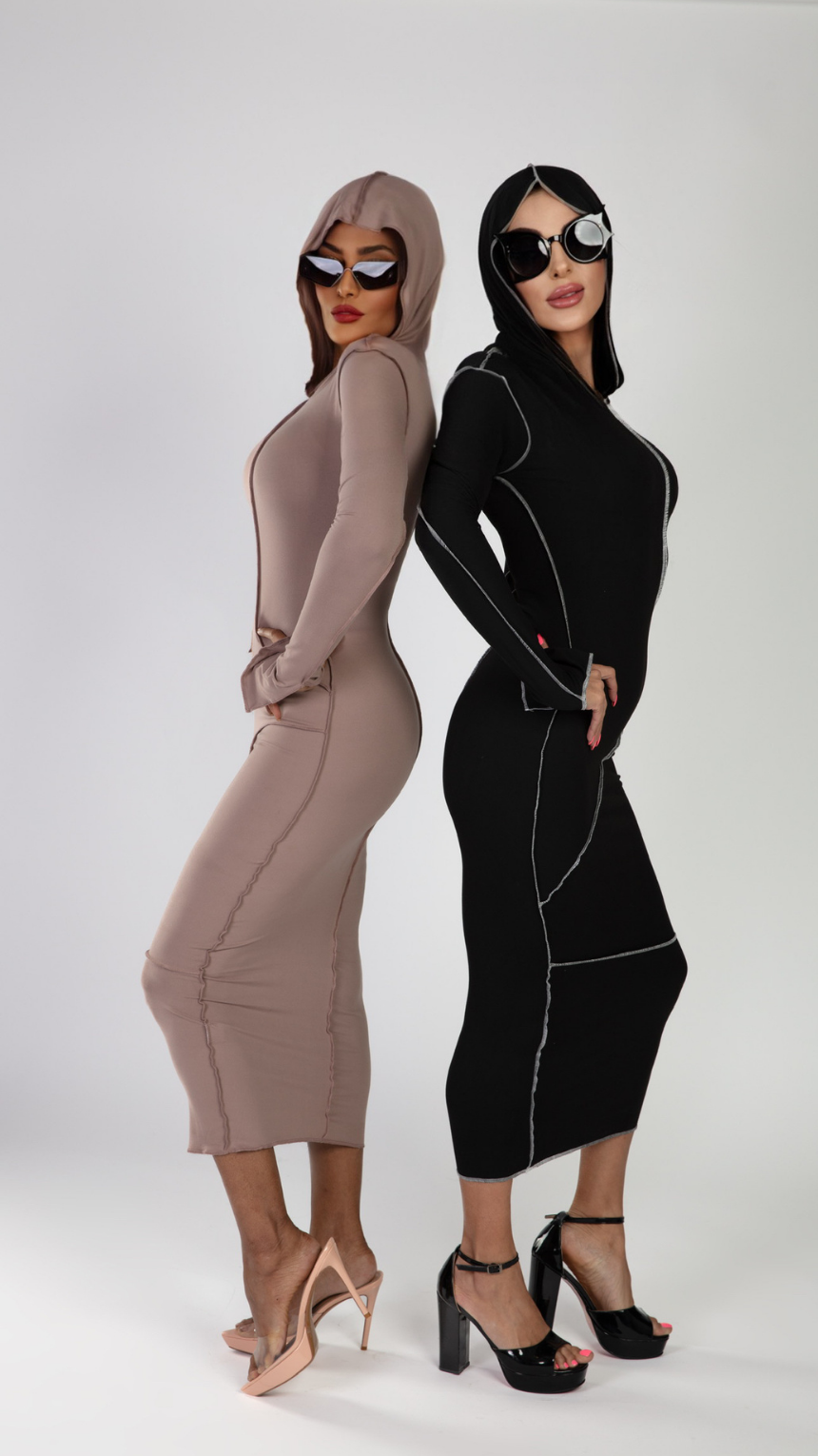 Hooded Bodycon Midi Dress (2 Colors)