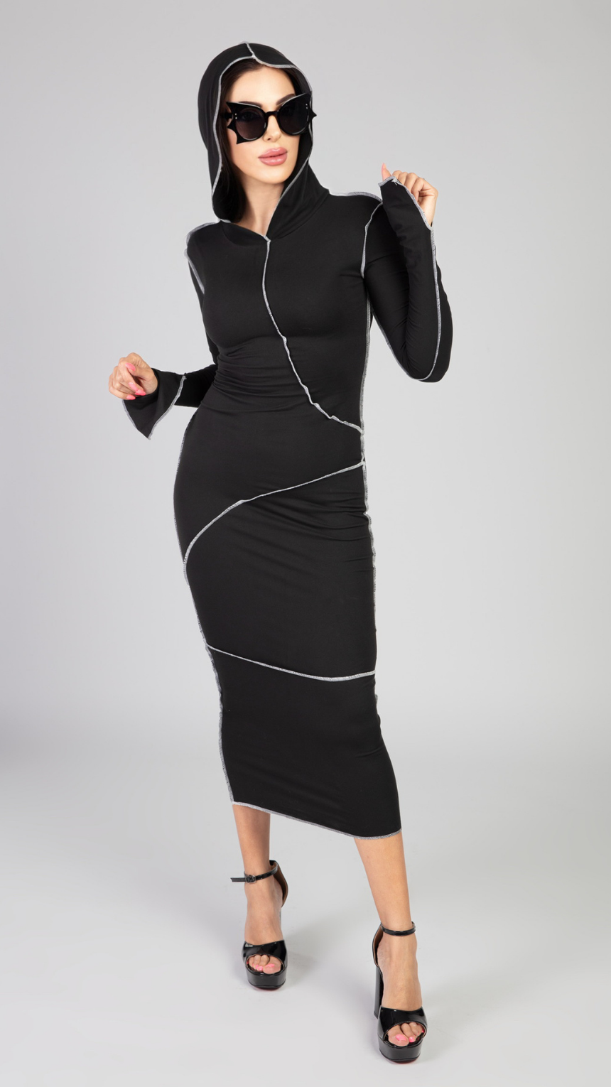 Hooded Bodycon Midi Dress (2 Colors)