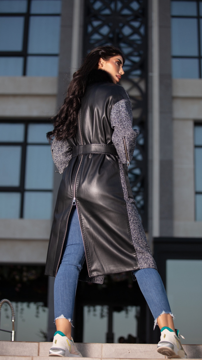 Edgy Leather Zipper Elegant Coat