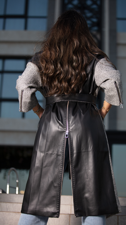 Edgy Leather Zipper Elegant Coat