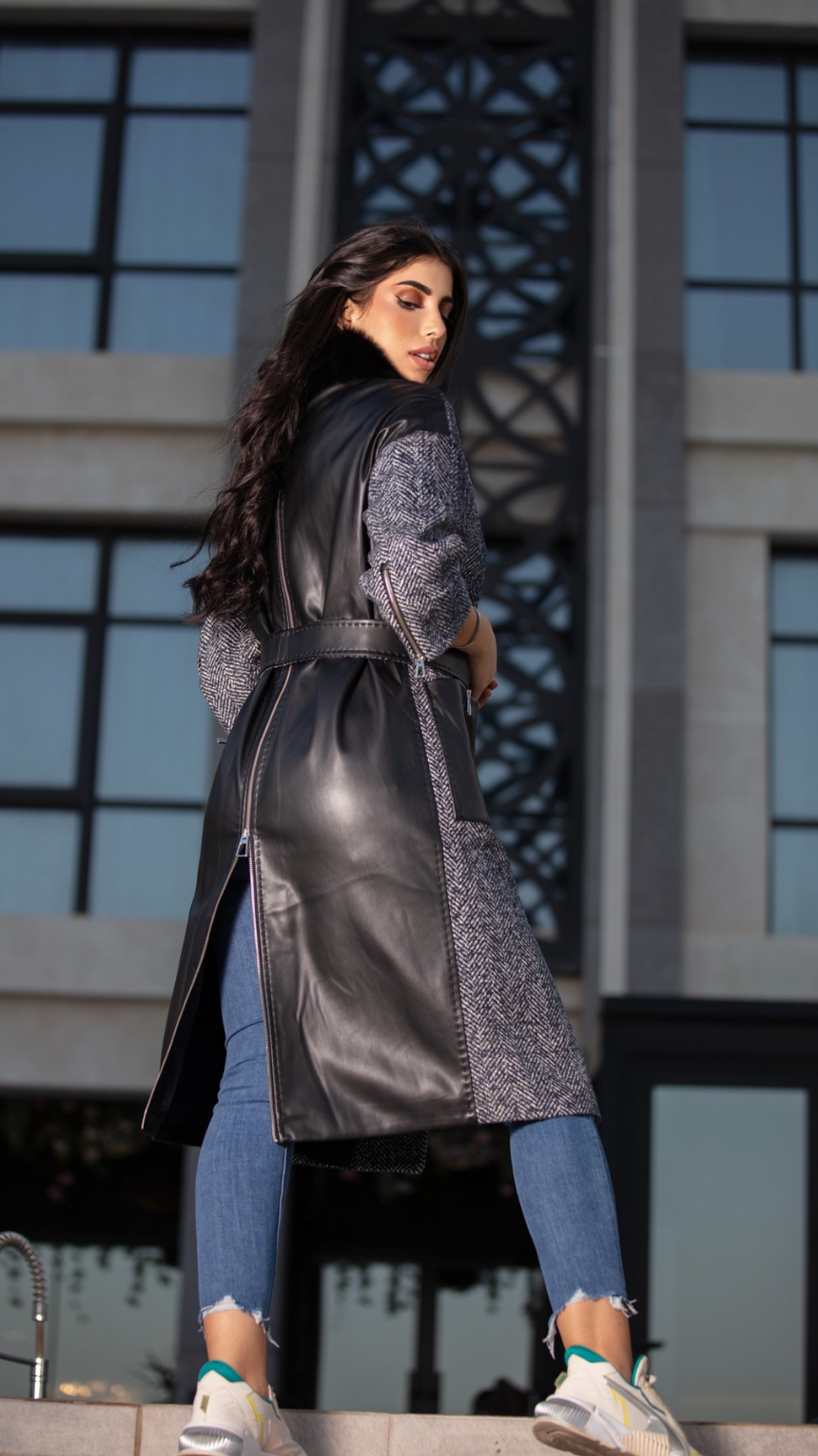 Edgy Leather Zipper Elegant Coat