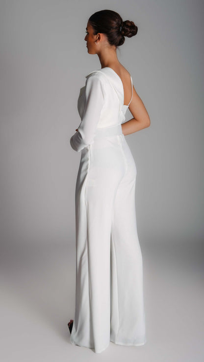 One-Shoulder Chiffon Bridesmaid Jumpsuit