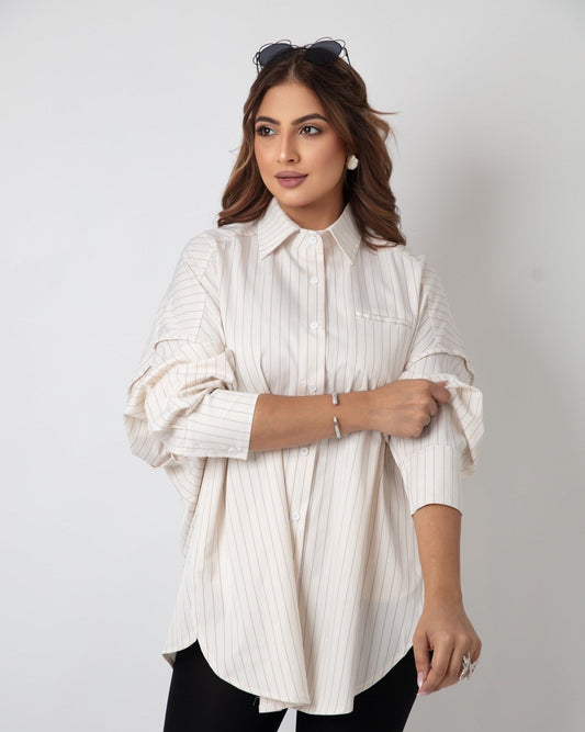 Casual Striped Print Oversized Elegant Shirt - WaedLine