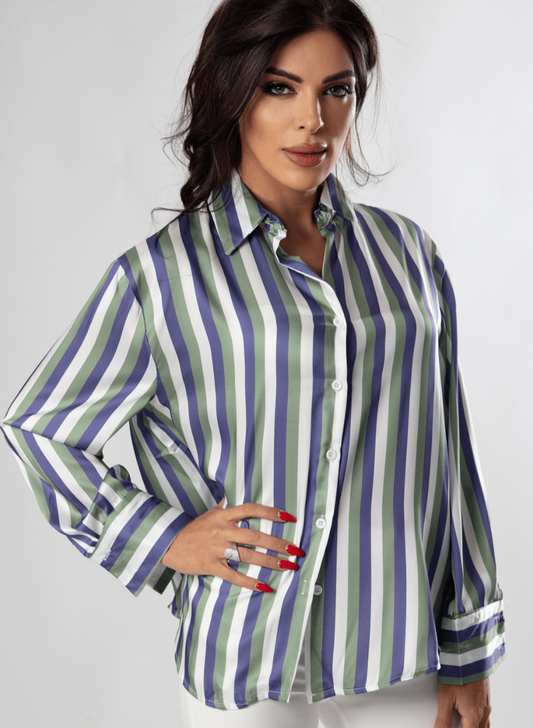 Chic Multicolored Stripes Silky Shirt - WaedLine