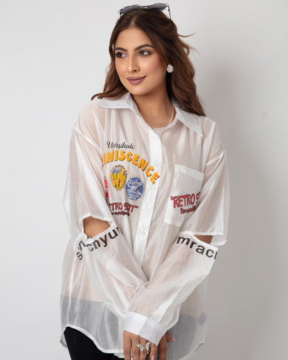 Edgy Funky Print Mesh Shirt - WaedLine