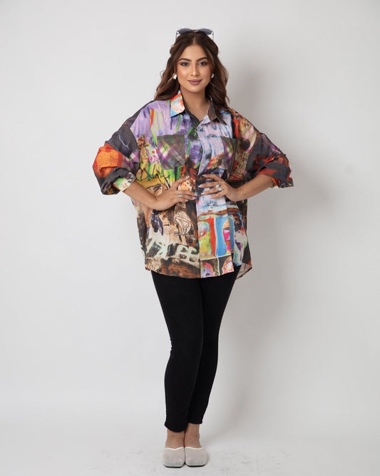 Edgy Multicolor Ink Print Women’s Shirt - WaedLine