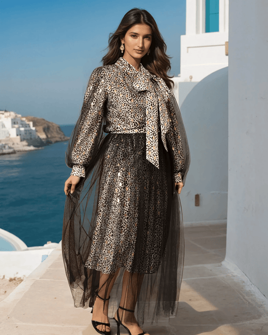 Elegant Leopard Print Set (Top & Skirt) - WaedLine