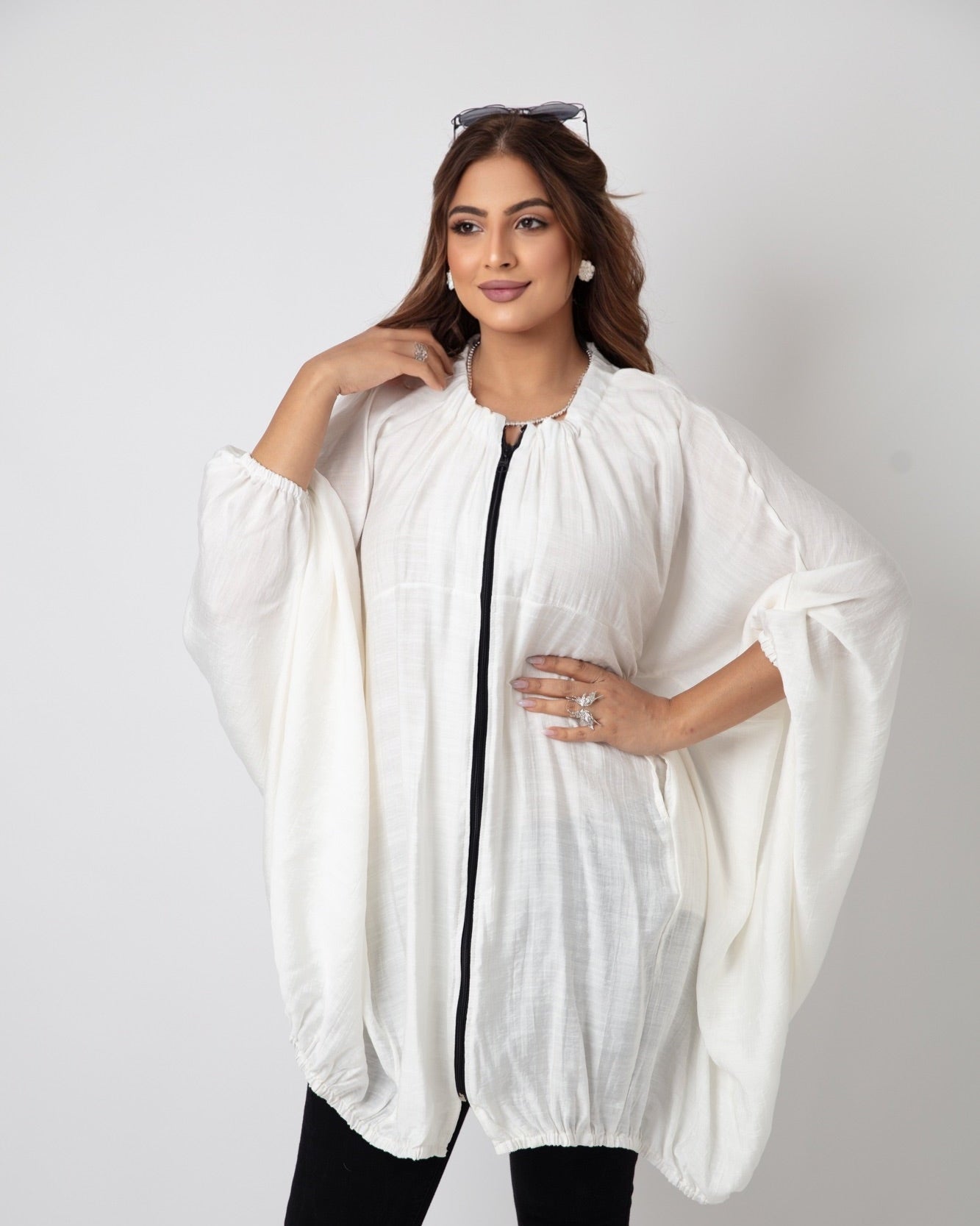 Flowy Batwing Zipper Blouse - WaedLine