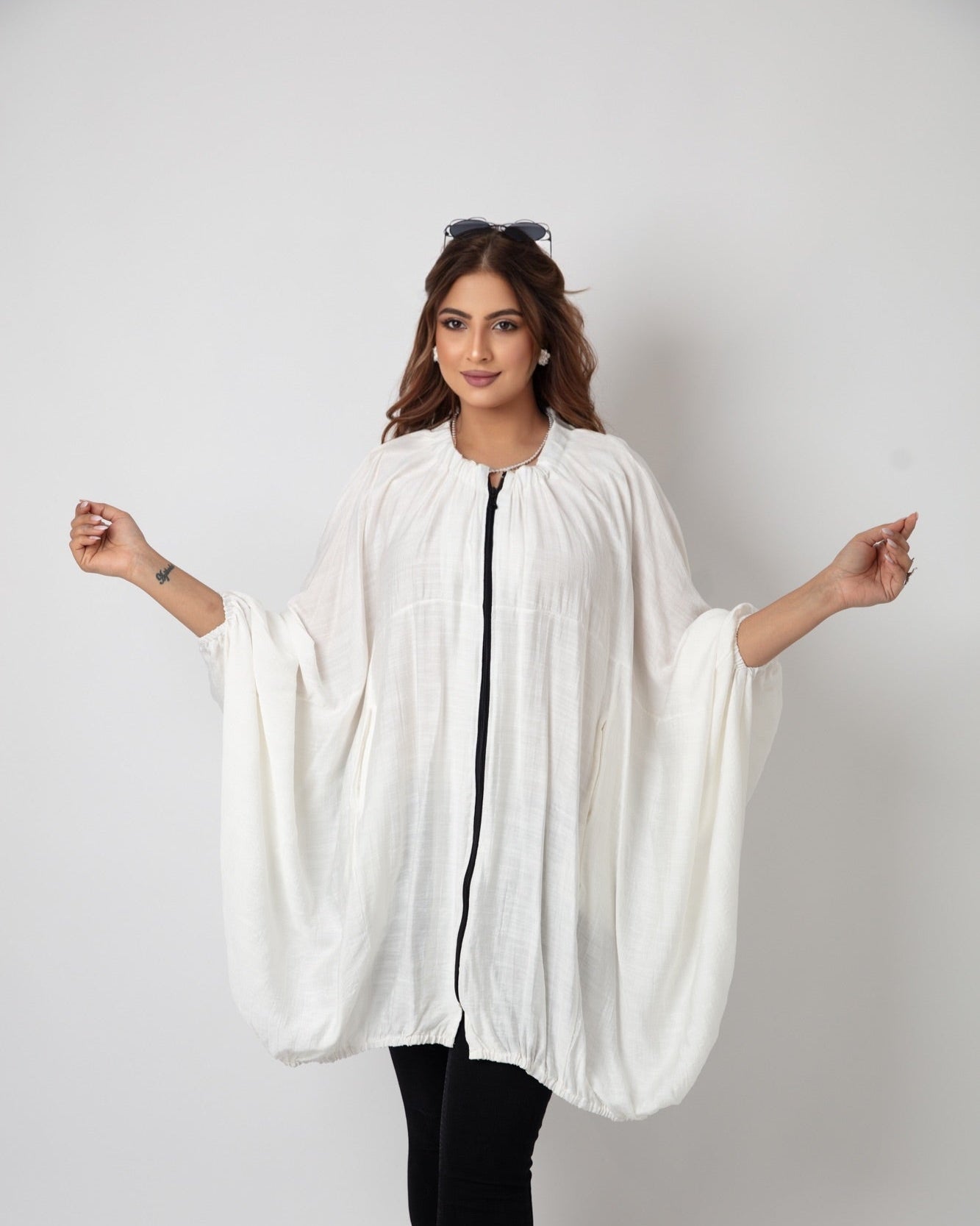 Flowy Batwing Zipper Blouse - WaedLine