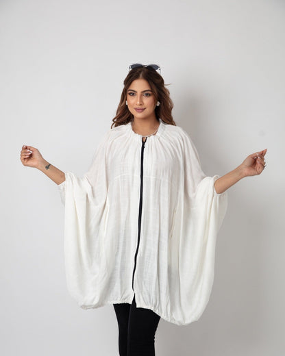 Flowy Batwing Zipper Blouse - WaedLine
