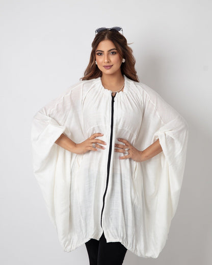 Flowy Batwing Zipper Blouse - WaedLine