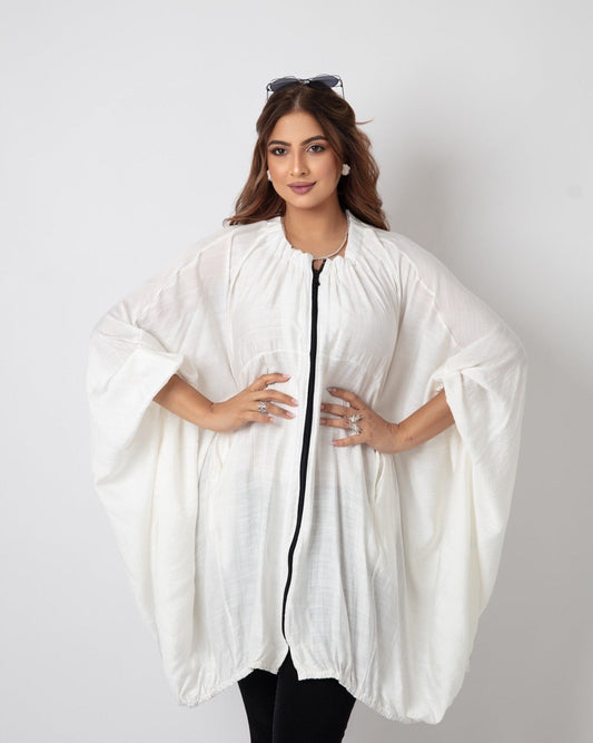 Flowy Batwing Zipper Blouse - WaedLine