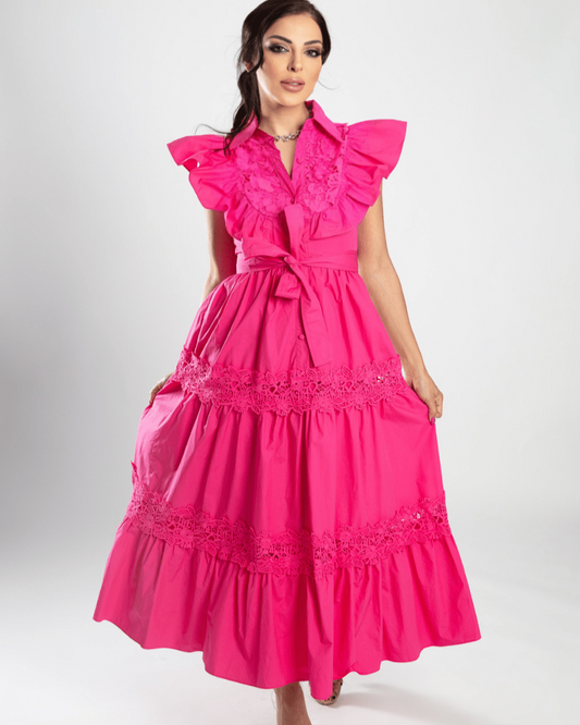 Graceful Tiered Belted Dress - WaedLine