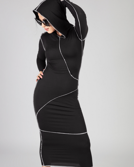 Hooded Bodycon Midi Dress (2 Colors) - WaedLine