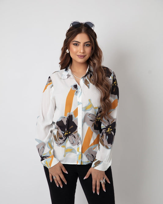 Lively Ink Abstract Design Chiffon Shirt - WaedLine