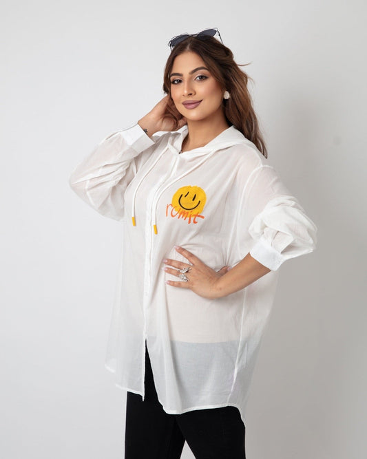 Smiley Face Printed Light Hoodie - WaedLine