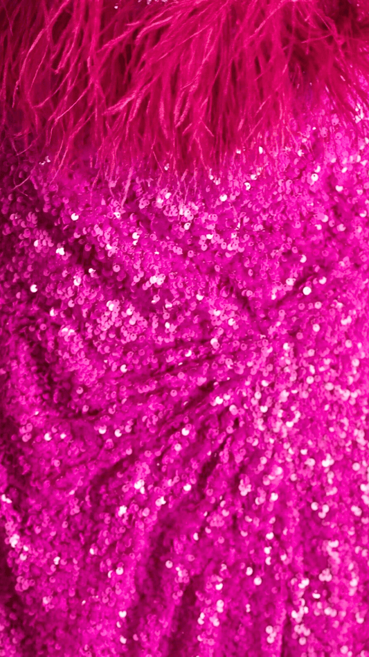 Strapless Sequence Stretch Dress with Feathers and a Side Slit - WaedLine